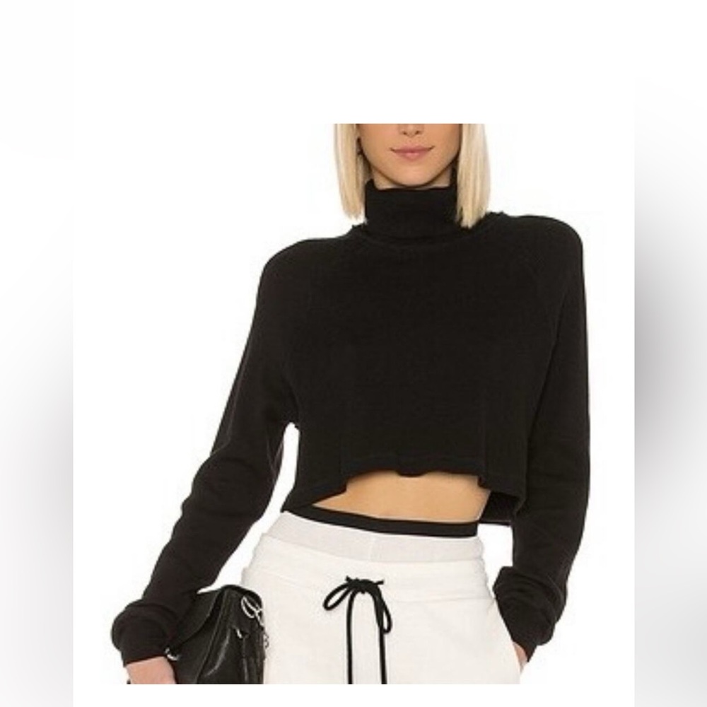 The Range Stark Waffle Knit Cropped Turtleneck in Jet Black Size S